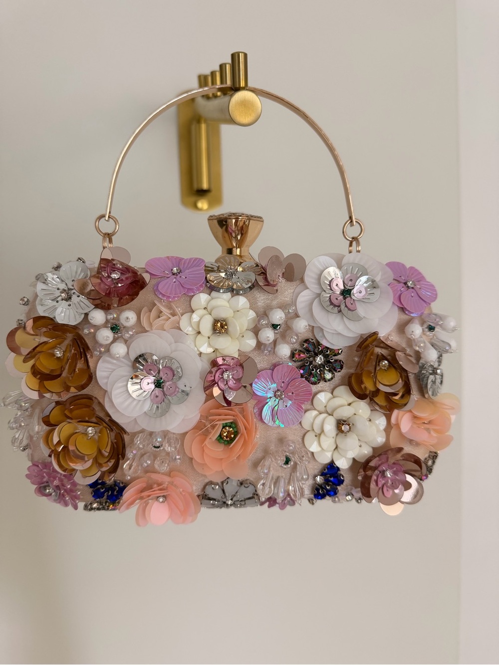 Kelly & Katie Floral Sequin Evening Clutch - Pink, Peach, White, Gold Accents